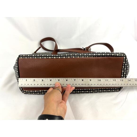 Fossil Rachel Leather Black Striped Tote Purse Classic Brown Black - Picture 4 of 16